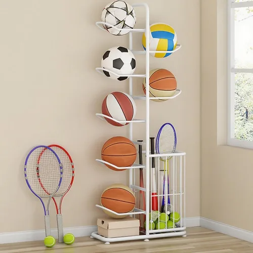 Miniatura 15 de Basketball Storage Rack, Sports Equipment Organizer, Yoga Mat Storage Basket, Multi-Tier Ball Storage Rack with Adjustable Feet for Garages, Courts
