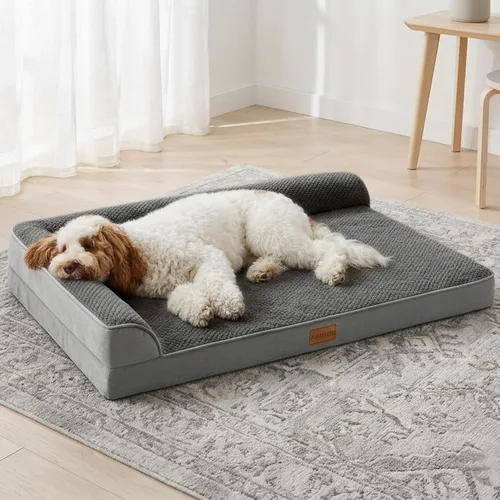 Miniatura 10 de Cama Ortopédica para Perros de Tamaño Grande 36''X24'', Cama Impermeable para Mascotas de Espuma de Caja de Huevos con Refuerzo en L para Jaula