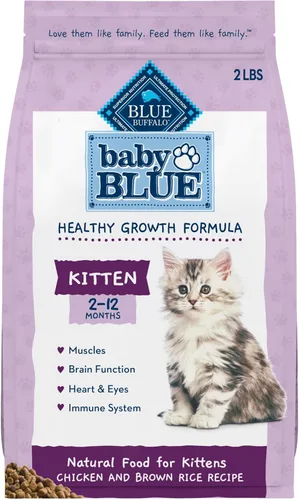 Blue Buffalo Baby Blue - Alimento seco natural para gatos, fórmula de crecimiento saludable con DHA, receta de pollo y arroz integral, bolsa de 2