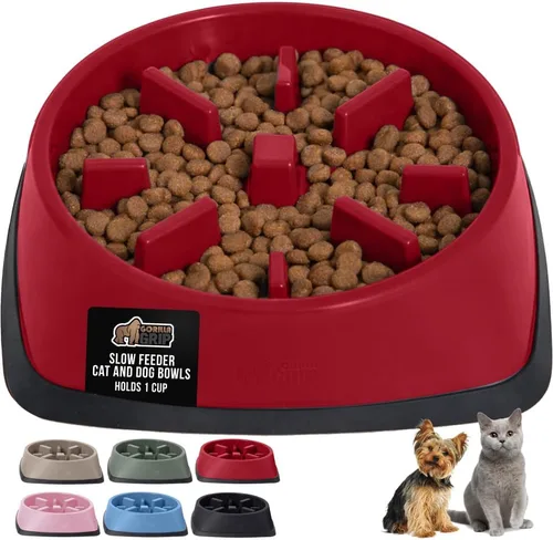 Miniatura 35 de GORILLA GRIP Cuencos para perros de alimentación lenta pendiente de patente, juguete interactivo de rompecabezas de 4 tazas para entrenamiento