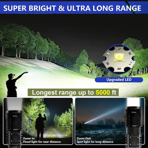 Miniatura 2 de Linternas LED Recargables de Alto Lúmenes, Linterna de 10000mAh de Alta Potencia Impermeable Más Brillante Linterna Zoomable con Foco