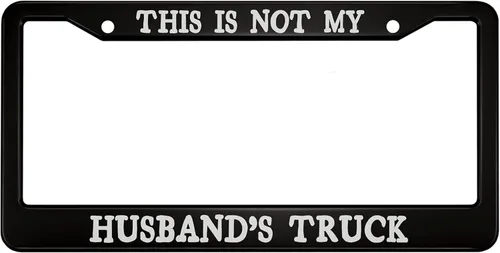 oFloral This is Not My Husband's Truck Marco de matrícula de aleación de aluminio con letras blancas negras aplicables a las etiquetas de metal