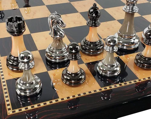 HPL Staunton - Juego de ajedrez cromado y negro para hombre con tablero de color nogal oscuro de 18 pulgadas, 2 jugadores, a partir de 12 años