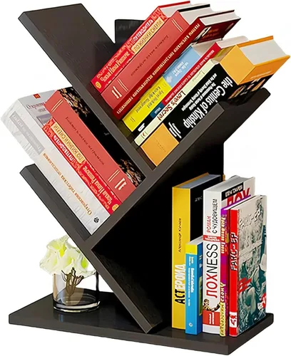 Godferyxin Estantería de árbol, estantería pequeña de madera de 3 niveles y mini estantería para oficina, hogar o escuela, estante de escritorio