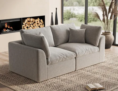 Miniatura 27 de ohllob Sofás seccionales Cloud de 110 pulgadas para sala de estar, sofá deshuesado en forma de L con otomana, sofá modular de 3 plazas, color negro