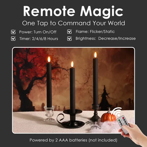 Miniatura 4 de Velas sin llama negras con control remoto, velas de LED realistas parpadeantes, operadas a batería, juego de 6