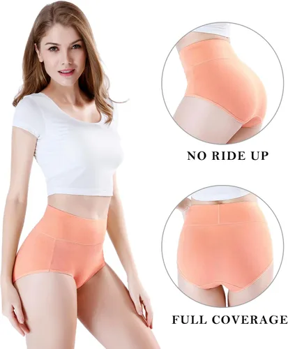 Miniatura 2 de wirarpa - Ropa interior de algodón para mujer, cintura alta y cobertura completa, paquete de 4unidades (tallas regular y extragrande)