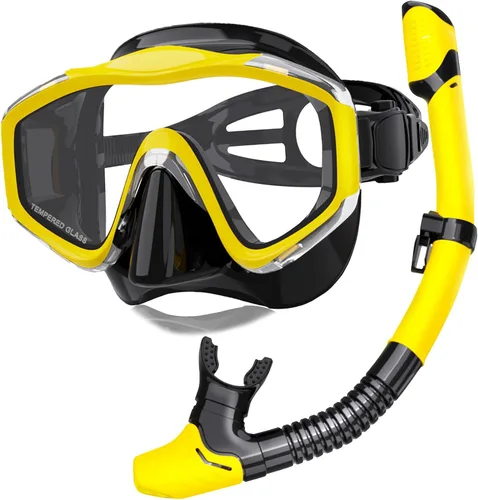 Miniatura 12 de Máscara de snorkel para adultos, juego de esnórquel seco, equipo de esnórquel para adultos, máscara panorámica de natación de vista amplia