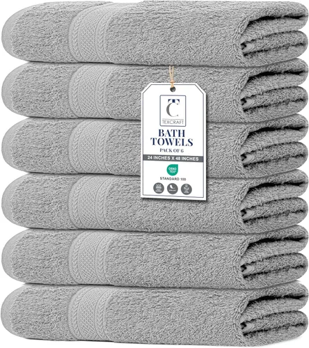 Miniatura 27 de Juego de 6 toallas de baño de tamaño mediano, 100% rizo de algodón, 24 x 48 pulgadas, secado rápido, suaves y altamente absorbentes, toallas