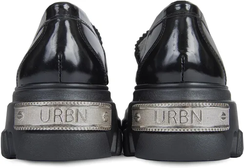 Miniatura 3 de URBN KICKS - Mocasines lisos, mocasines negros para mujer, punta redonda, 100% piel auténtica, suela gruesa Superlite
