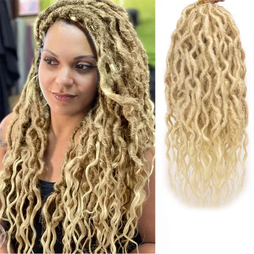 Miniatura 25 de Rastas sintéticas de ganchillo trenzadas, trenzas bohemias de 24 pulgadas, rastas sintéticas ombré, cabello trenzado afro rastas 1B