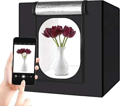 Bower Caja de luz portátil de estudio de 24 pulgadas para teléfonos inteligentes, réflex digitales y cámaras compactas, diseño plegable con