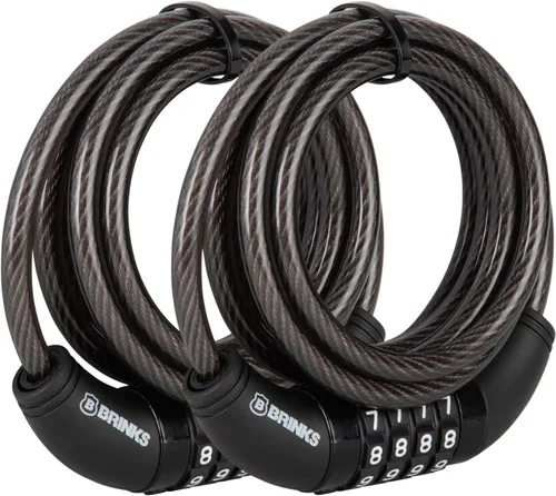 Miniatura 9 de BRINKS Cable de bloqueo para bicicleta resistente para exteriores de 6 pies, paquete de 2, grueso, diseño antirrobo autorrebobinante, combinación