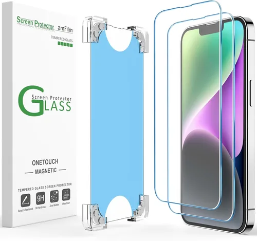 Miniatura 12 de amFilm Paquete de 2 protectores de pantalla magnéticos OneTouch para iPhone 14 Pro de 6.1 pulgadas [plástico ecológico y reductor]