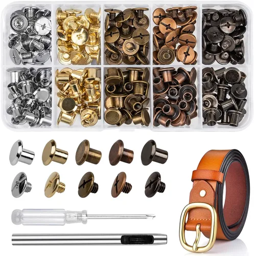 100 Juegos de Tornillos Chicago para Manualidades de Cuero de 7/20 Pulgadas, 5 Colores de Remaches para Cuero, Tornillos Chicago para Manualidades