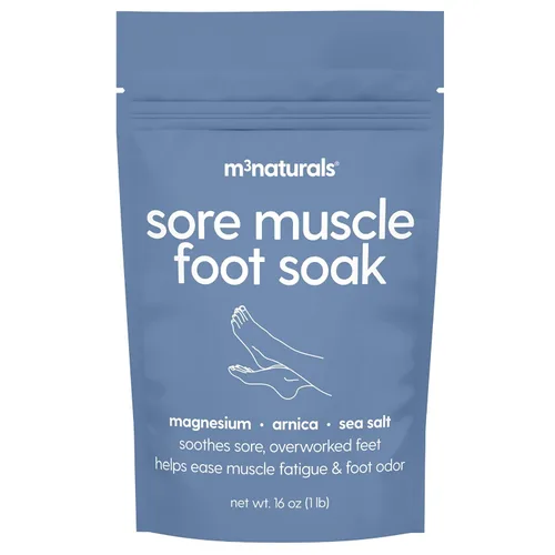 M3 - Remojo muscular para pies doloridos, 16 onzas, relajante y exfoliante, baño de sal marina de magnesio para pies cansados, irritados, con