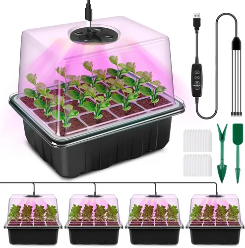 Bandeja de inicio de semillas YAUNGEL con luz de crecimiento, kit de inicio de semillas de 4 piezas con controlador de temporización y brillo