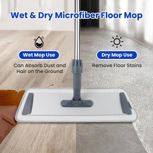 Miniatura 3 de Trapeador plano de microfibra grande de 60 pulgadas para limpieza de suelos, húmedo y seco, con 4 almohadillas lavables, cabezal giratorio de 360°