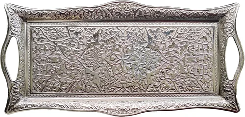 Miniatura 8 de Bandeja de metal para servir con bordes elevados, bandeja de diseño vintage, bandeja rectangular de metal para servir, bandeja cuadrada para servir
