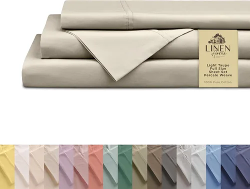 Miniatura 35 de Linen Home Juego de sábanas 100% de percal de algodón, fresco, ligero, sólido, California king, 4 piezas, 1 sábana encimera, 1 sábana ajustable, 14