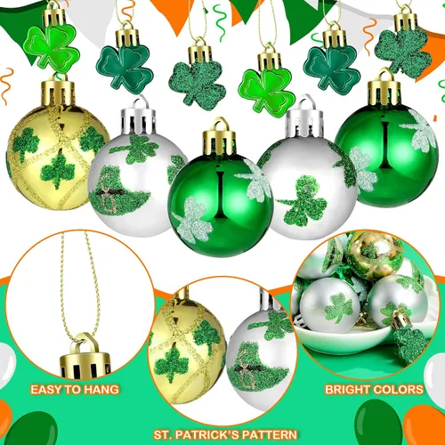 Miniatura 5 de Teling 36 piezas de decoración del día de San Patricio adorno colgante para árbol trébol bola colgante bola de plástico verde adorno trébol sombrero