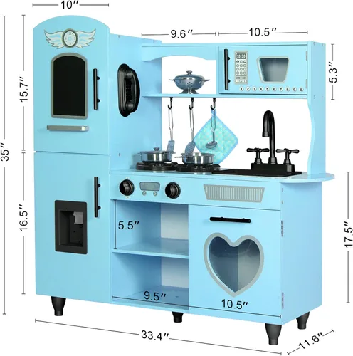 Miniatura 5 de TaoHFE Juego de Cocina de Juguete, Juego de Cocina Azul para Niños de 4 a 8 Años, Juego de Cocina para Niñas y Niños, Juego de Cocina de Madera