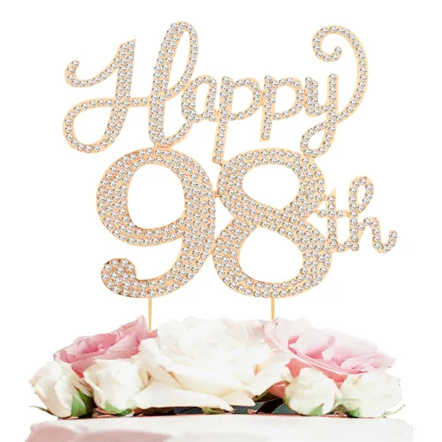 Miniatura 157 de LASKYER Decoración de feliz cumpleaños número 10, decoración de pastel de diamantes de imitación dorados de 10º cumpleaños – Letrero de metal