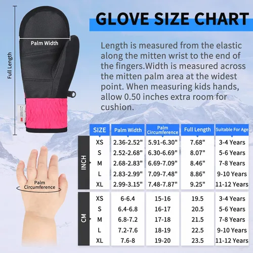 Miniatura 7 de Achiou Guantes de esquí para niños, guantes de nieve impermeables de invierno para niños, guantes de snowboard cálidos para pantalla táctil