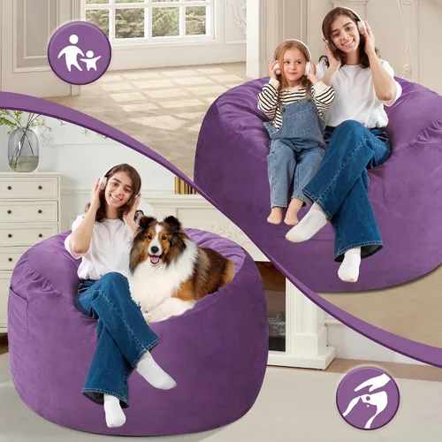 Miniatura 3 de Homguava - Sillón puff de 3 pies Sillón estilo puff grande de 3 pulgadas con relleno de espuma viscoelástica, sofá suave con funda de terciopelo