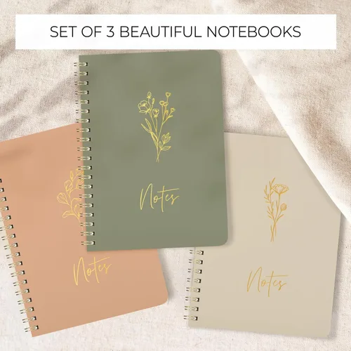 Miniatura 6 de ZICOTO Set de 3 Cuadernos de Espiral Estéticos para Mujeres - Lindo Diario/Cuaderno de 7x5 con Páginas Rayadas de Regla Universitaria - Suministros