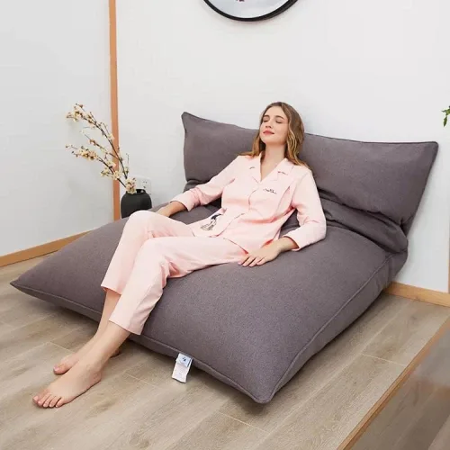 Miniatura 5 de Sofá cama de puf perezoso amarillo de 43.3 x 55.1 in, tela extraíble y lavable, estilo minimalista moderno