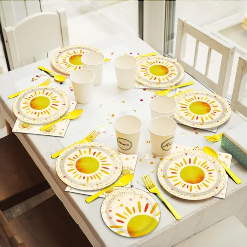 Miniatura 6 de 96 Piezas Decoraciones Primer Viaje Alrededor del Sol Sunshine Platos de Fiesta de Cumpleaños Platos Desechables Boho Sun Servilletas Folks Juego