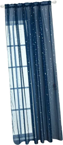 VICASKY Cortinas transparentes románticas con estampado de estrellas, color azul marino, cortinas de gasa de tul para decoración de habitación de