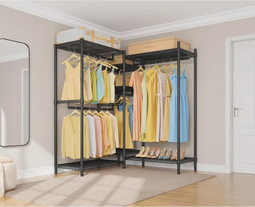 Miniatura 2 de VIPEK L6 - Perchero resistente para ropa de forma L, estante de ropa de 5 niveles con alambre, estante de ropa independiente con 7 estantes