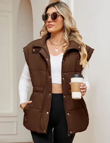 Miniatura 3 de Rapbin Chaleco acolchado para mujer, con cremallera, cuello alto, sin mangas, acolchado, con bolsillos, tallas S-XXL