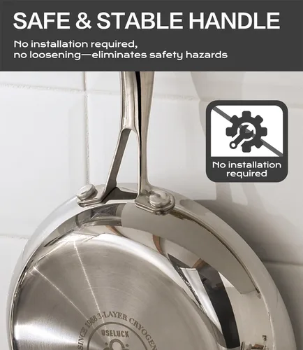 Miniatura 3 de USELUCK Sartén de acero inoxidable de 10 pulgadas, sartén revestida de acero inoxidable de 3 capas con tapa, duradera y uniforme, utensilios