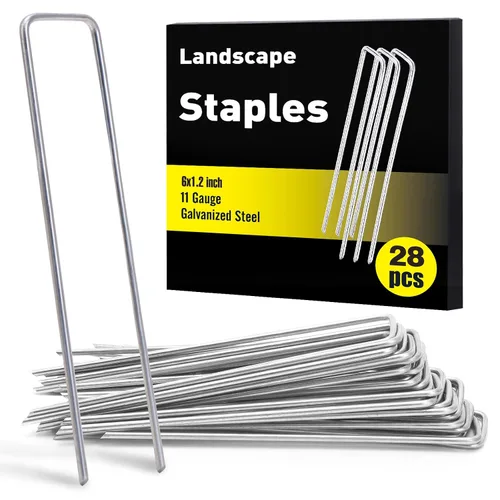 Miniatura 19 de HongWay Paquete de 60 Grapas de Paisaje de 4 Pulgadas, Grapas de Jardín de Calibre 12 Galvanizadas Estacas de Suelo Grapas de Césped y Patio SOD