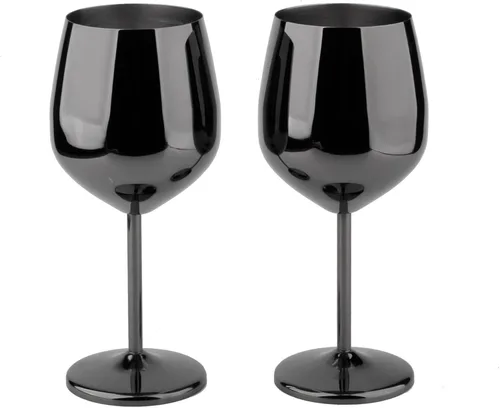 Arora Copa de vino de acero inoxidable de 18 onzas, juego de 2 unidades, color negro, 3.6 pulgadas de profundidad x 8.3 pulgadas de alto (851036)