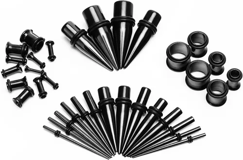 Miniatura 14 de vcmart 14G-00G - Kit de estiramiento de 36 piezas de calibre de oído, tapones cónicos, ojales, acero de grado de implante