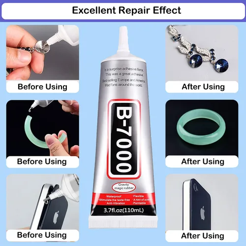 Miniatura 6 de 3 piezas de pegamento B7000 de 3.7 fl oz + 5 bolígrafos de punteado + 1 lápiz de cera y pinzas