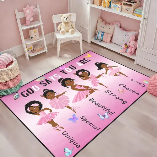 Miniatura 49 de Alfombra de área para dormitorio de niñas negras africanas, alfombra para sala de estar, sala de juegos, azul, lindo anime de dibujos animados