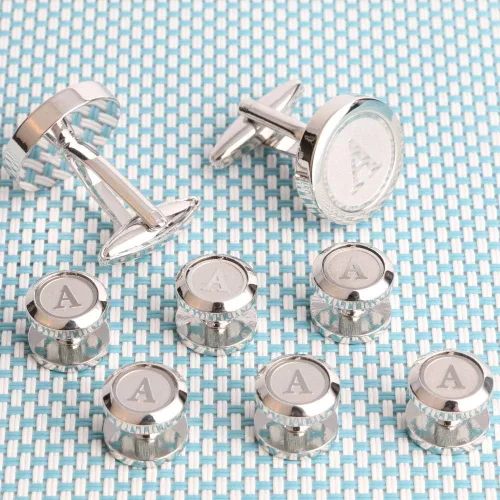 Miniatura 4 de Gemelos y tachuelas para hombre, camisas de esmoquin para negocios, boda, iniciales del alfabeto A-Z