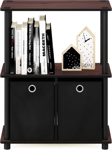 Miniatura 4 de Furinno Go Green Estante de almacenamiento multiusos de 3 niveles con contenedores, cereza oscura/negro Cerezo oscuro