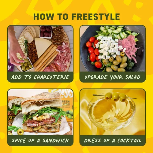 Miniatura 4 de Freestyle Snacks Paquetes de aperitivos de oliva, como se ve en Shark Tank, una sola porción, aceitunas verdes frescas sin hueso, cultivadas