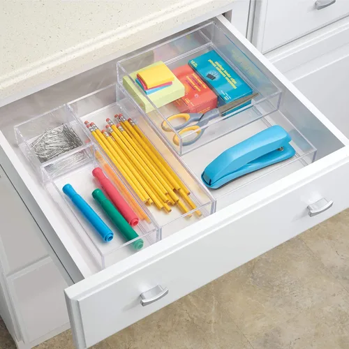 Miniatura 6 de Organizador Clarity de InterDesign para tocador, adecuado para cosméticos y productos de belleza, 8 x 12 x 2 pulgadas, transparente, Transparente