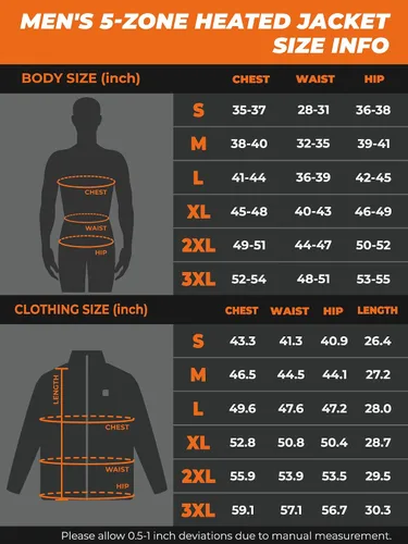 Miniatura 7 de ORORO Chaqueta térmica de doble control para hombre con 5 zonas de calor, hasta 20 horas de calor