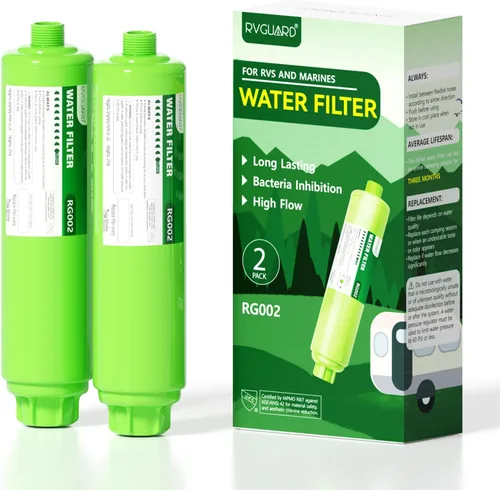 RVGUARD Filtro de agua en línea para RV, reduce olores, mal sabor, óxido, cloro, ideal para RV y uso marino, paquete de 2