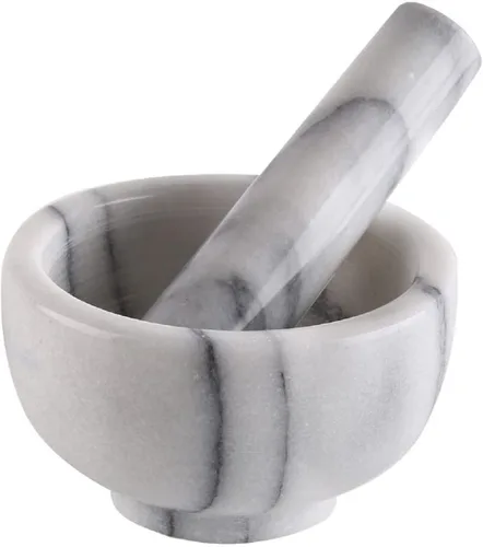 Greenco Juego de mortero y mortero, cuenco de molienda de mortero y mortero de piedra de mármol blanco, pequeño de 4.5 pulgadas, esencial de cocina