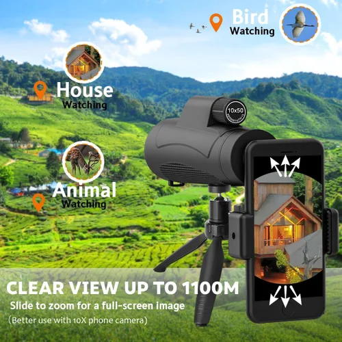 Miniatura 7 de Telescopio monocular de 80 x 100 de alta potencia para smartphone, monoculares de alta definición para adultos con adaptador/trípode