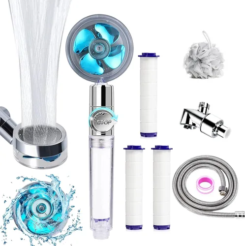 Miniatura 10 de Cabezal de ducha de mano turbocargado, cabezal de ducha de mano de alta presión con ahorro de agua con filtros, interruptor de pausa, Hydro Jet Gris